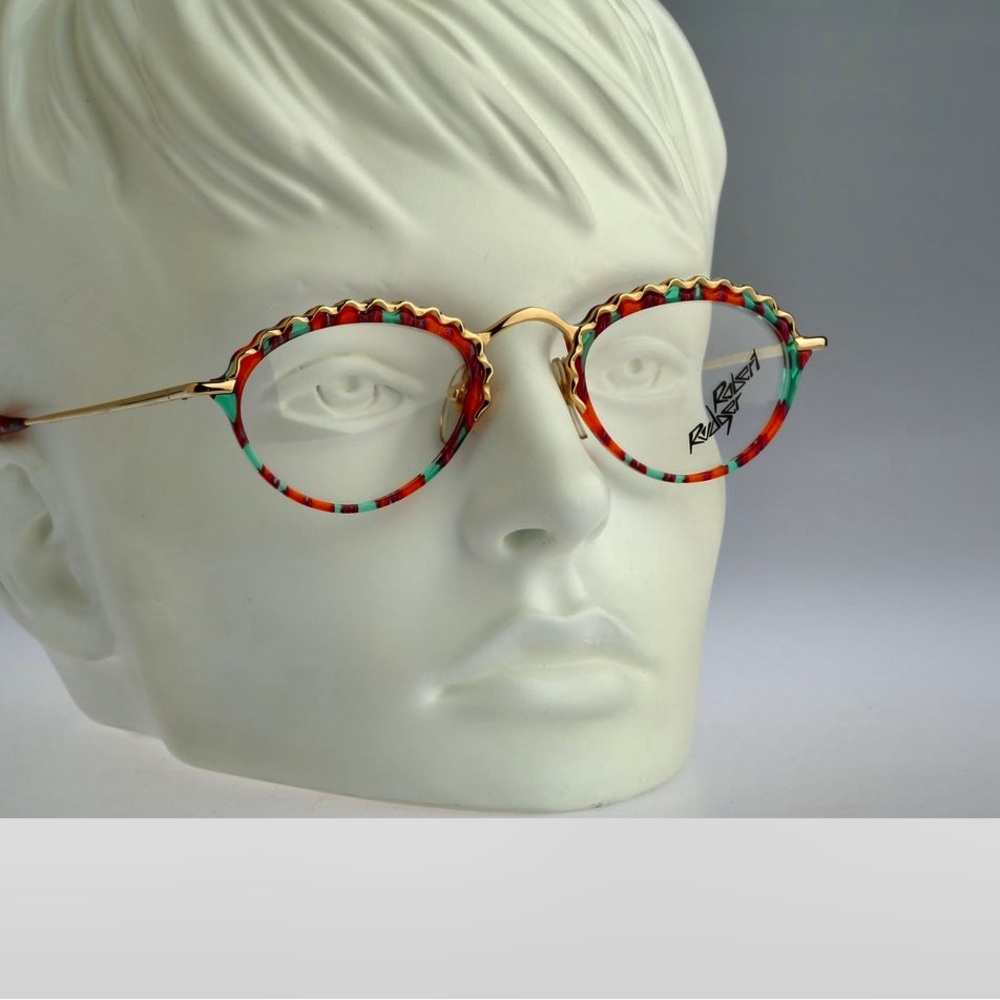 Robert Rudger 0870 135-01 vintage 90s pink & gold unique round eyeglass frames